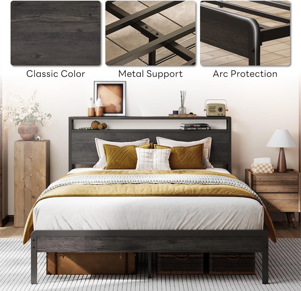 LIKIMIO Wood Grain Bed Frame