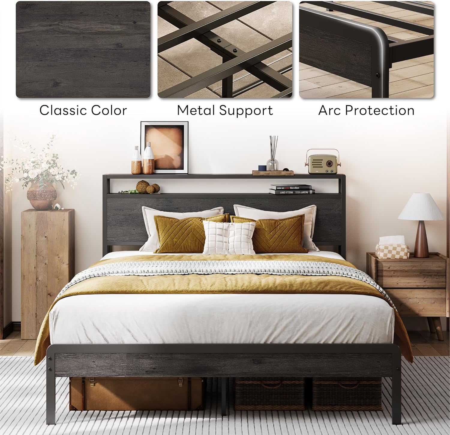 LIKIMIO Wood Grain Bed Frame
