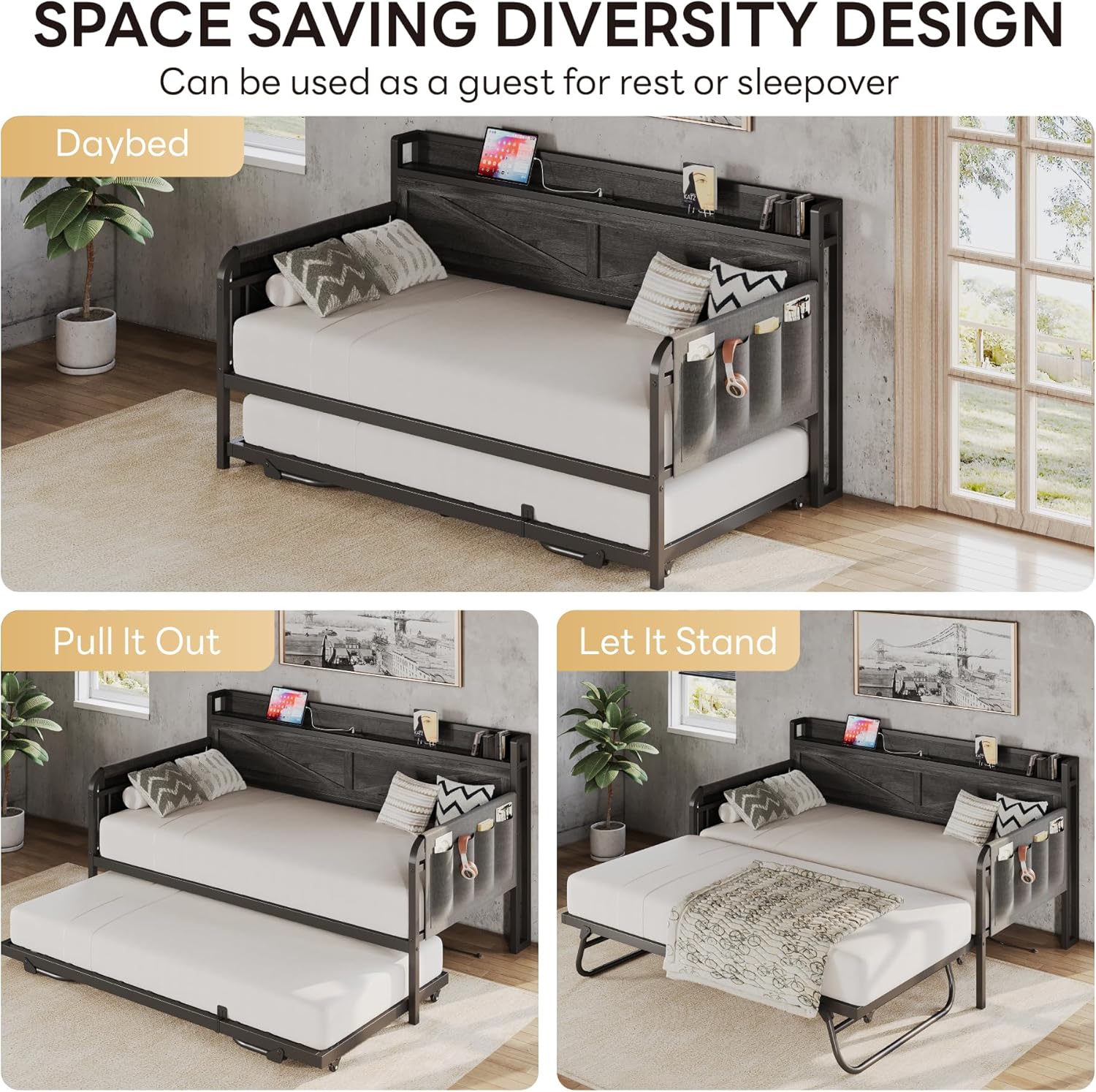 LIKIMIO Trundle Sofa Bed Frame