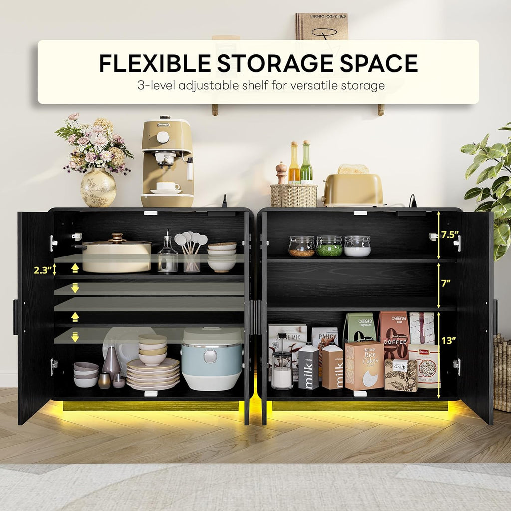 LIKIMIO Rattan Cabinet with LED Lights & Power Outlet, Black