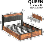 LIKIMIO California King Bed Frame with 4 Storage Drawers, Platform Bed with Charged Headboard