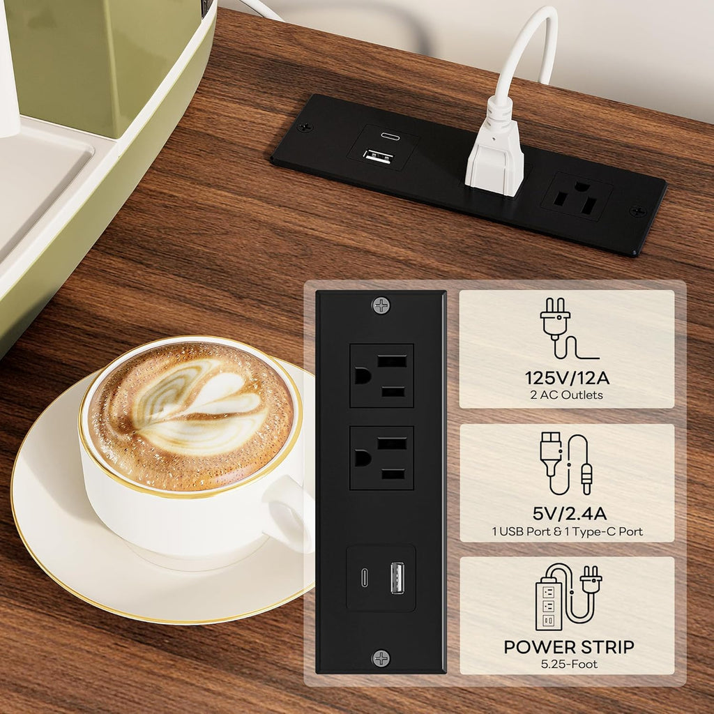 LIKIMIO Rattan Cabinet with LED Lights & Power Outlet, Vintage Brown