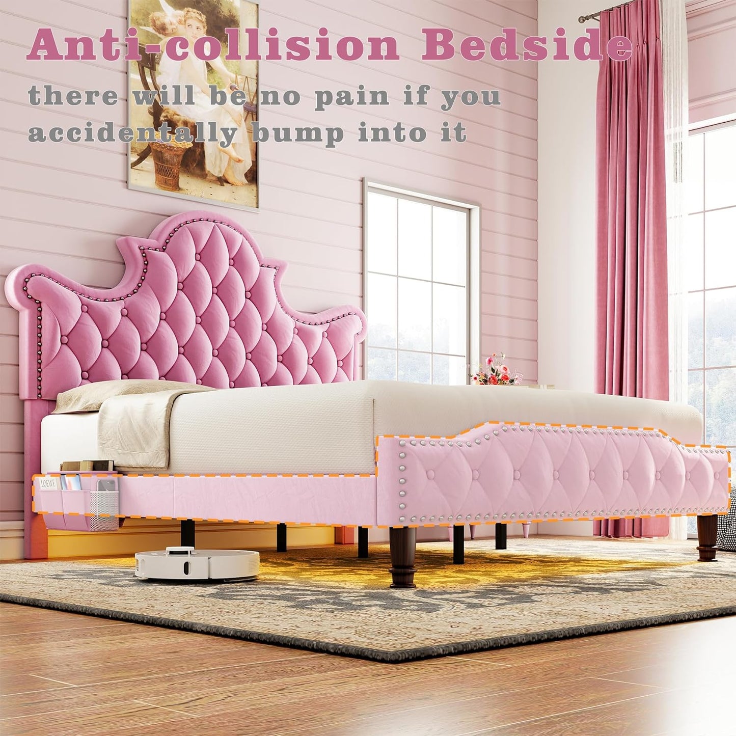 Camas Queen Bed Frame-Pink