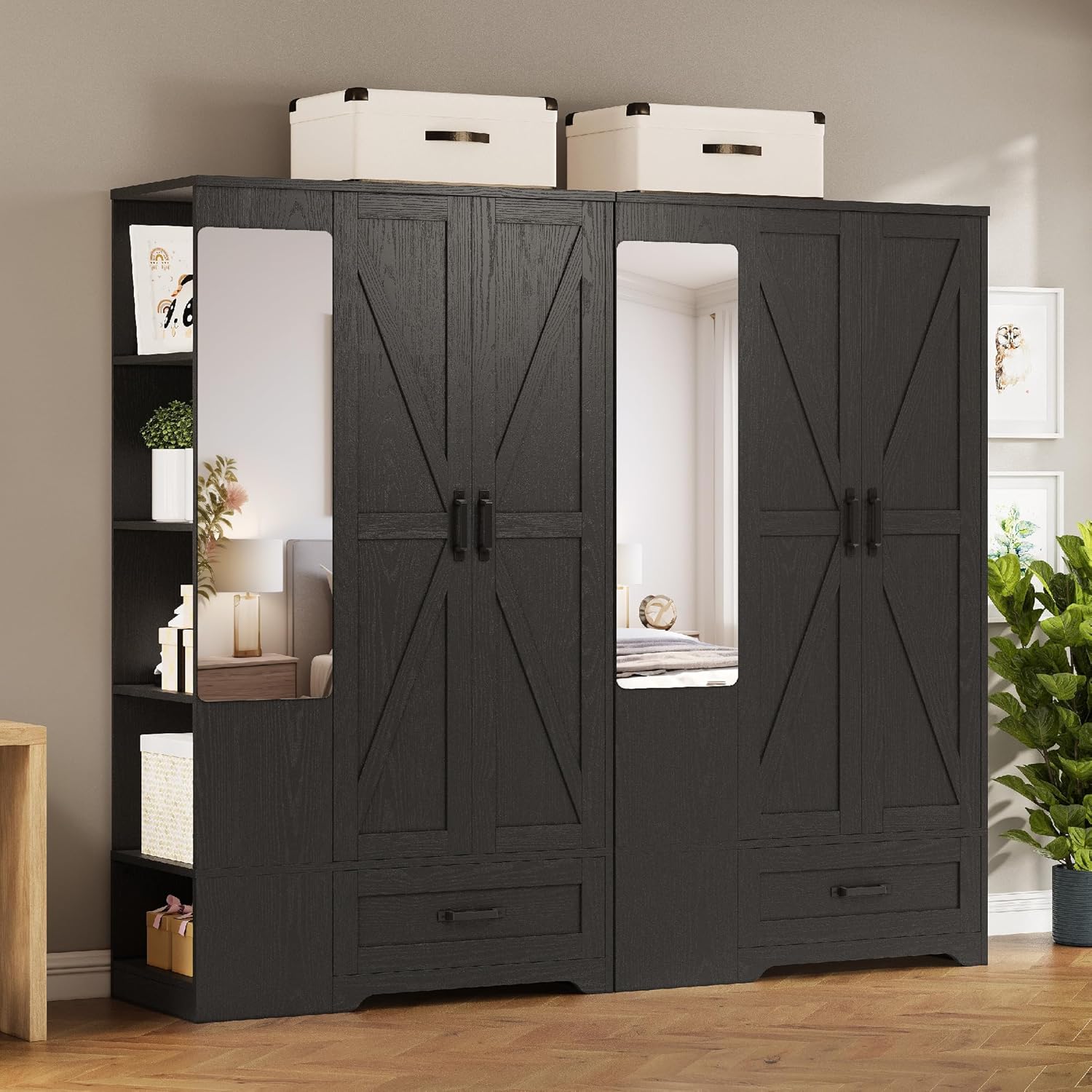 LIKIMIO 70" Armoire Freestanding Wooden Closet Set
