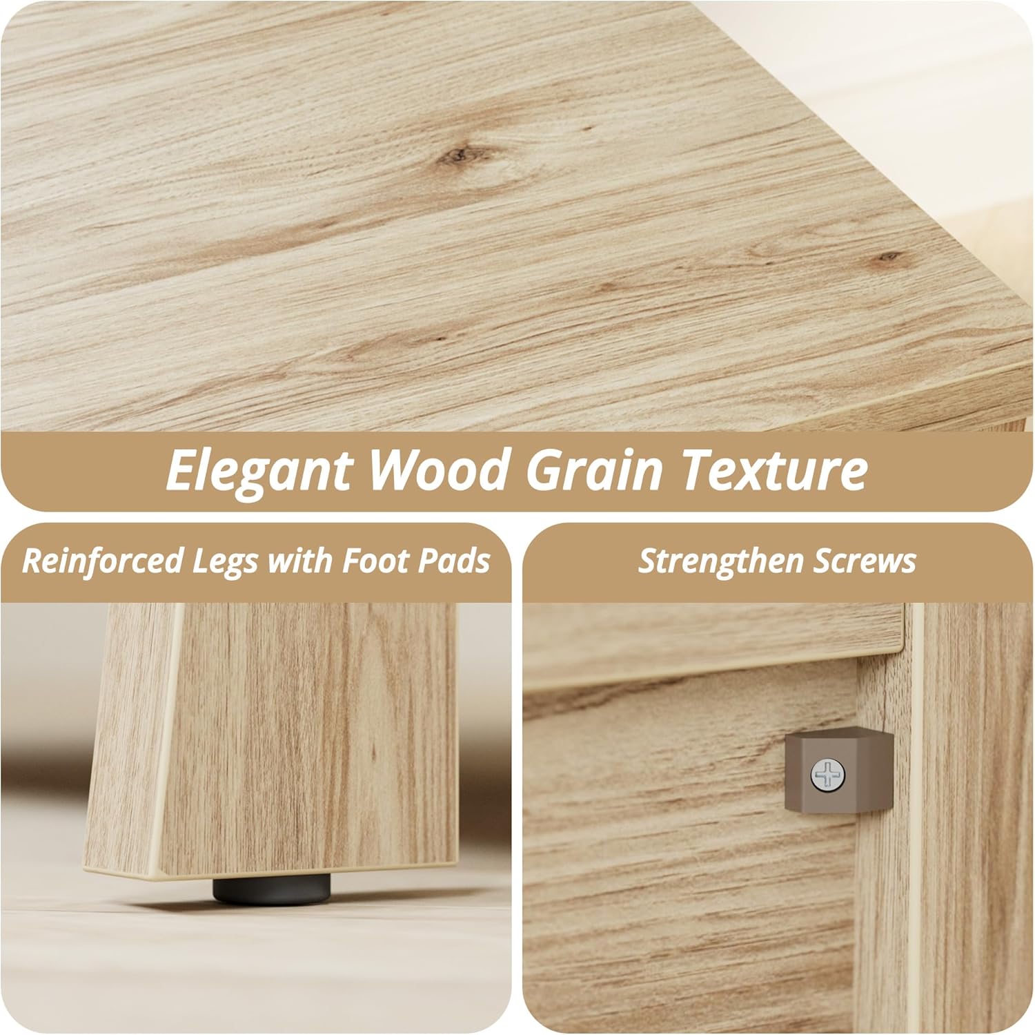 LIKIMIO 23.6" Wood Nightstand with Charging Station, Oak