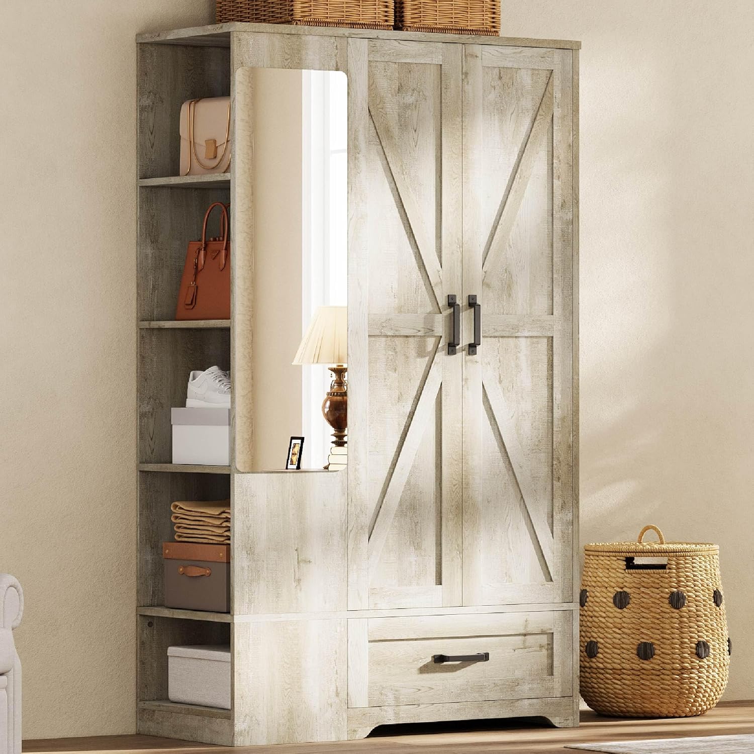 LIKIMIO 70" Armoire Freestanding Wooden Closet Set