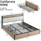 LIKIMIO California King Bed Frame with 4 Storage Drawers, Platform Bed with Charged Headboard