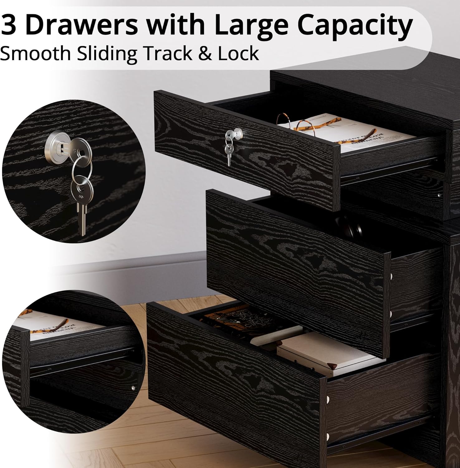 LIKIMIO Nightstand with Lock