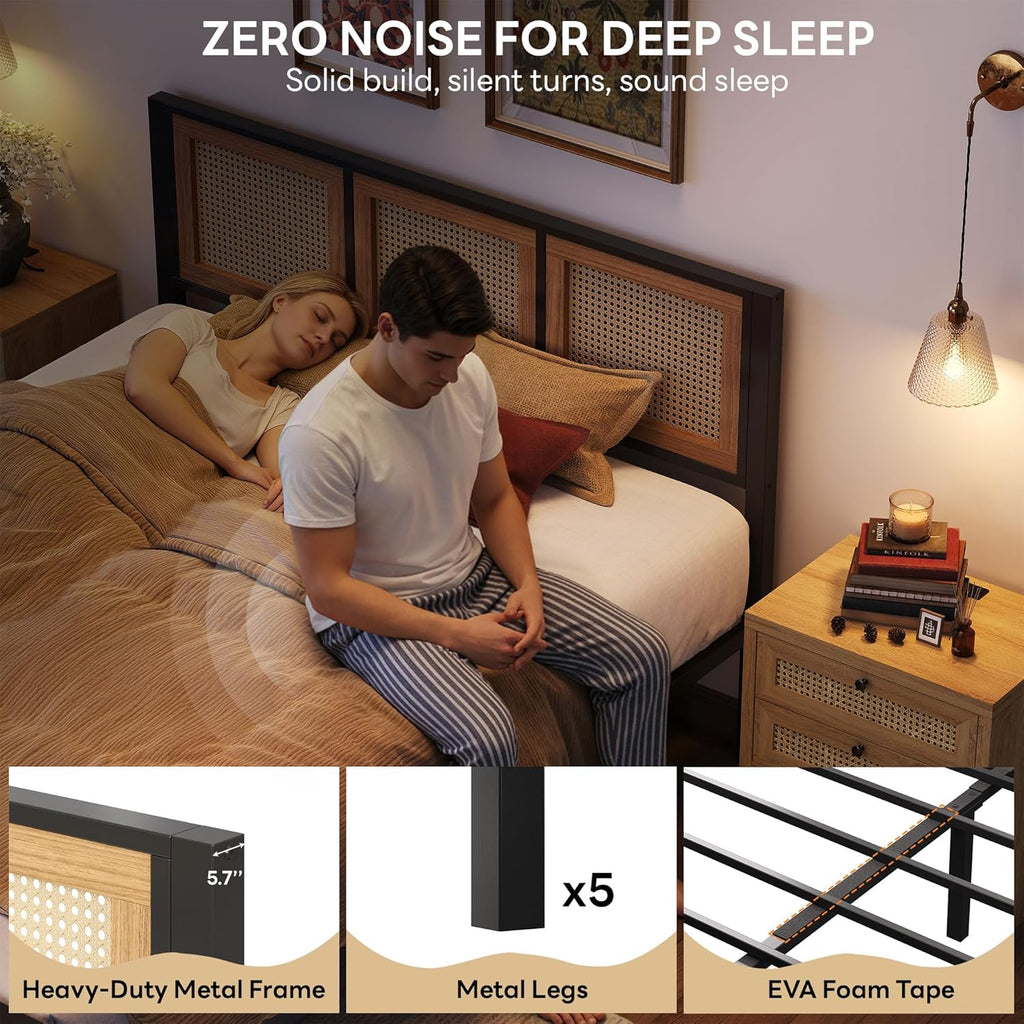 LIKIMIO Queen Bed Frame with Headboard, Wood Camas Queen with Strong Metal Slats Support