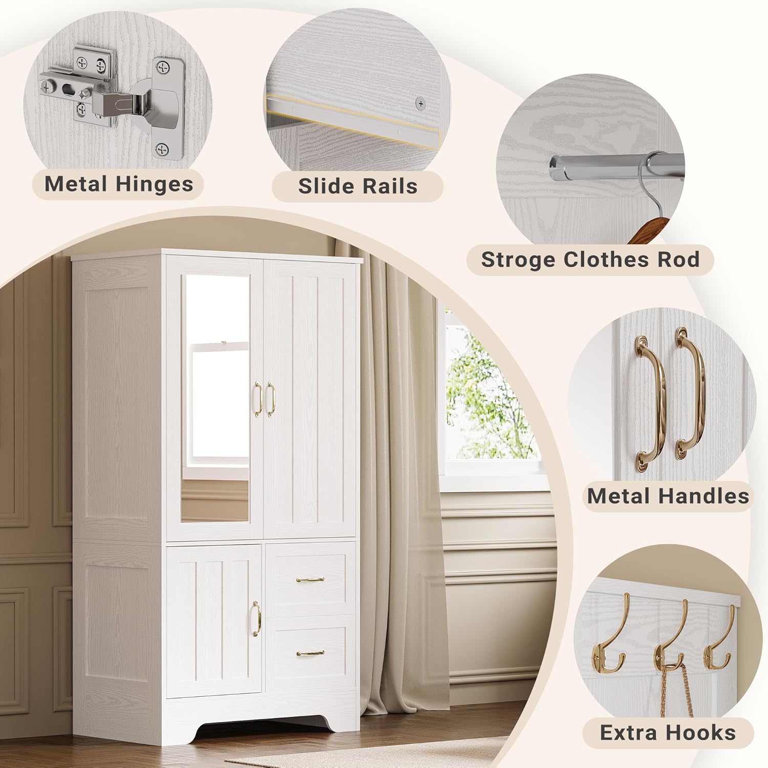 LIKIMIO Half-length Mirror MDF Wooden Closet（68”）