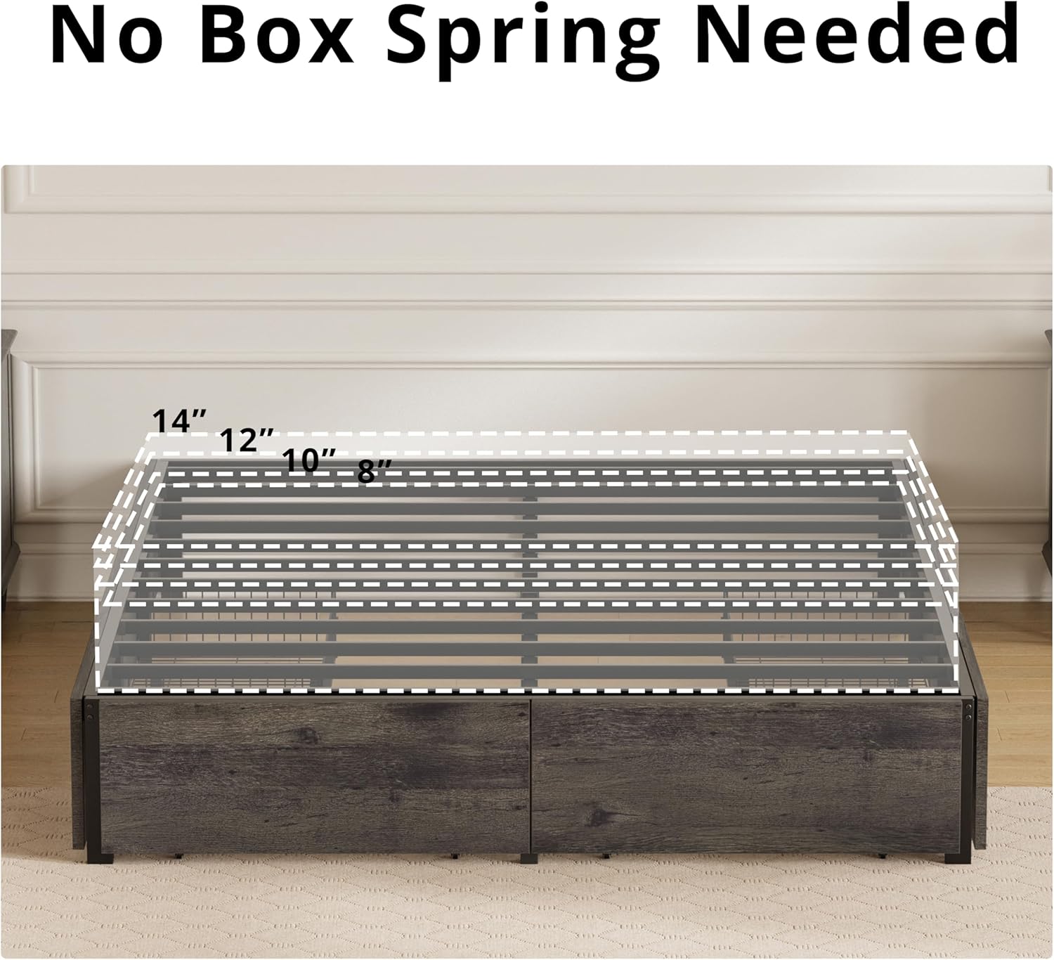 LIKIMIO Metal Bed Frame with Storage