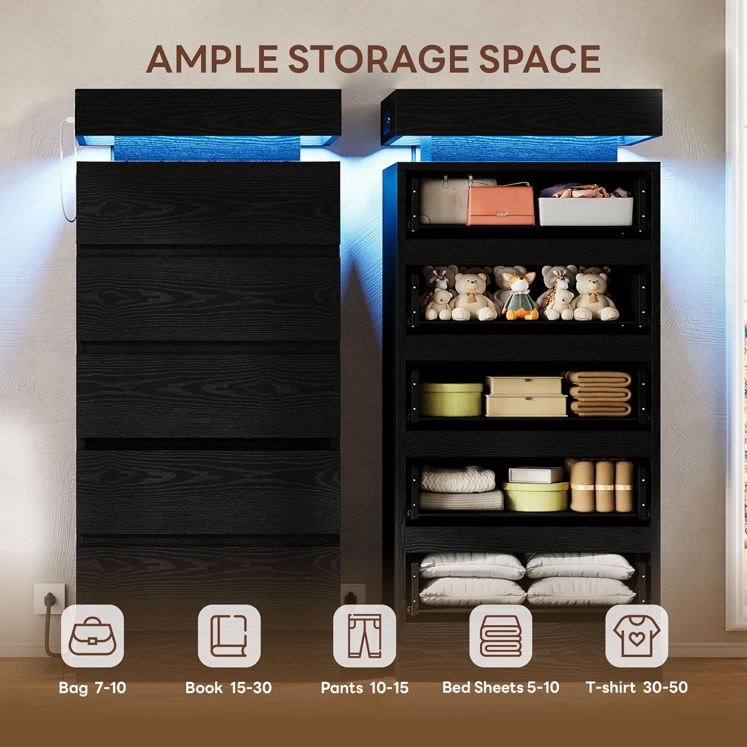 LIKIMIO Wooden 5 Drawer Tallboy (54")