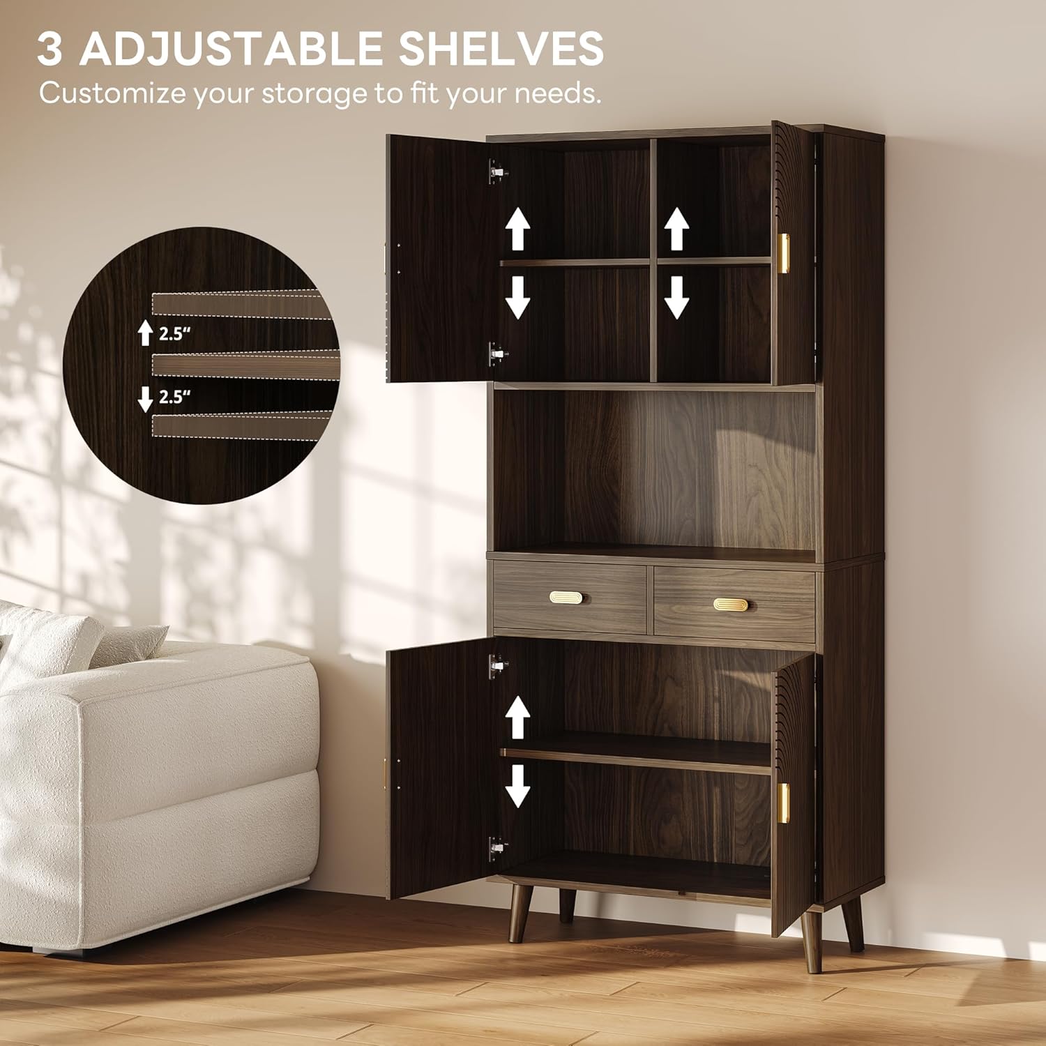 LIKIMIO Adjustable Shelves Pantry Cabinet