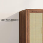 LIKIMIO Rattan Cabinet with LED Lights & Power Outlet, Vintage Brown