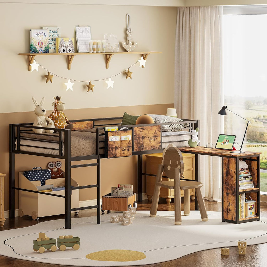 LIKIMIO Vintage Low Loft Bed Frame