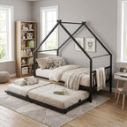 LIKIMIO Twin Daybed with Trundle, Lockable Casters, Black