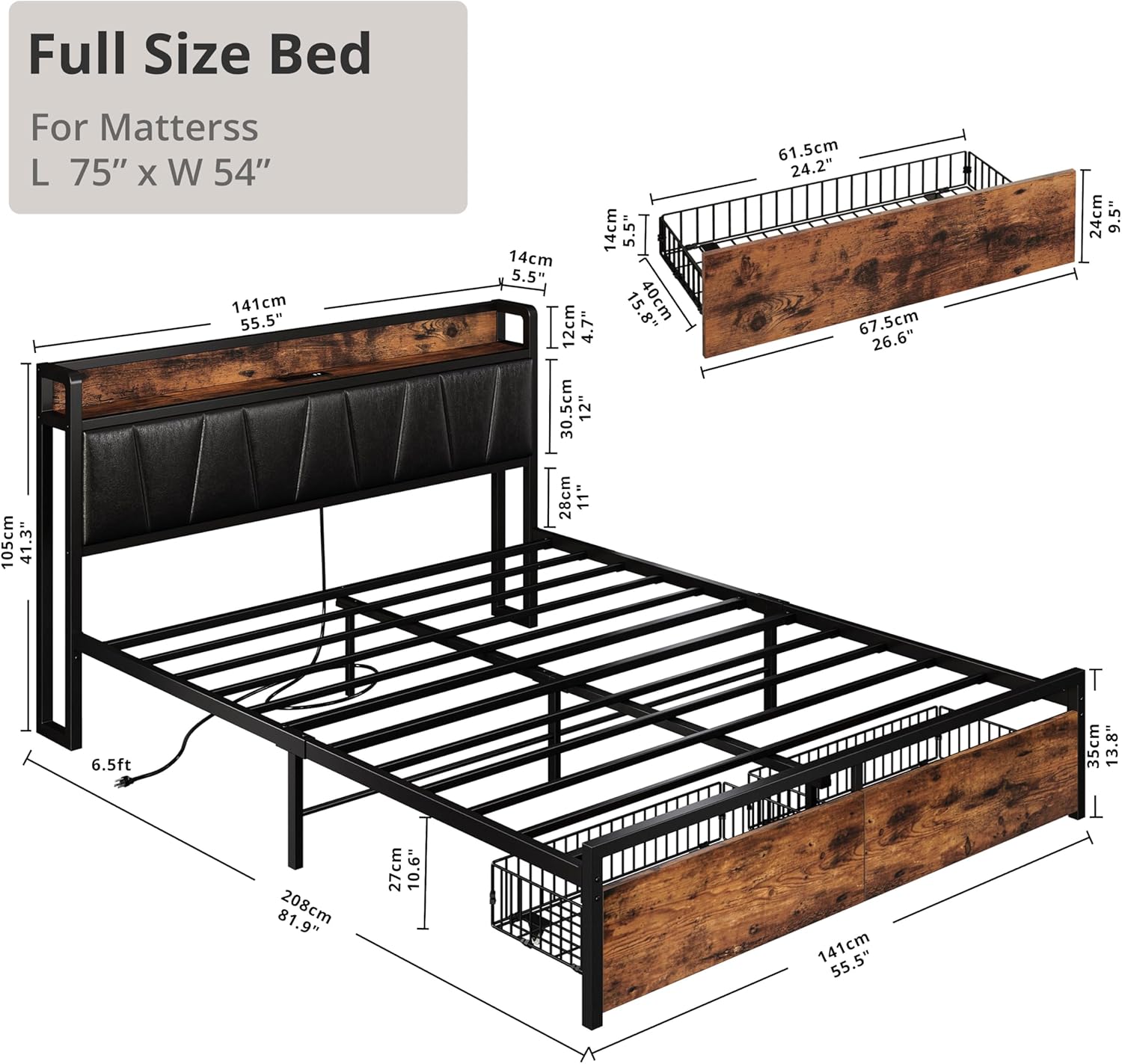 LIKIMIO Charging Storage Bed Frame