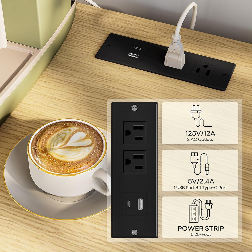 LIKIMIO Rattan Storage Cabinet with LED Lights & Power Outle, Natural