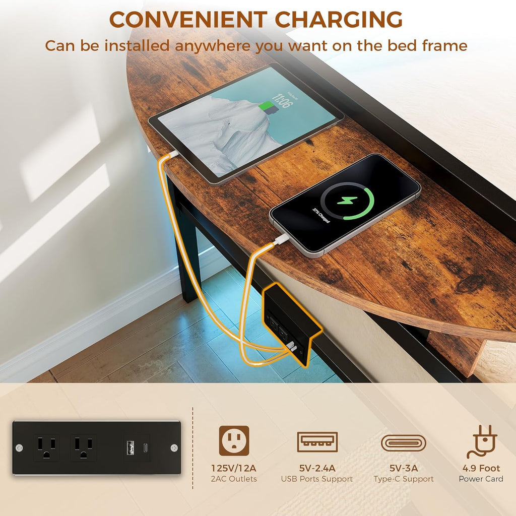 LIKIMIO Daybed with Trundle,  LED Lights and Charging Station, Black