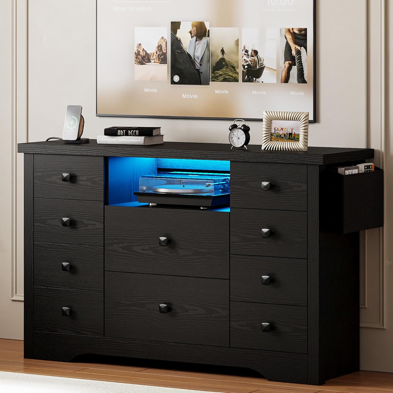 LIKIMIO Fabric Side Pocket & Wooden 10-Drawers Dresser