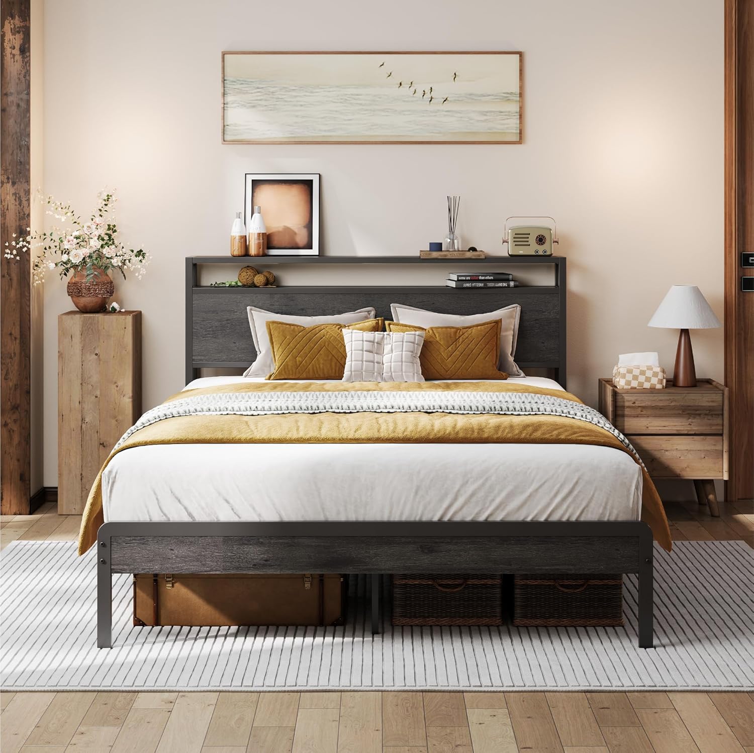 LIKIMIO Wood Grain Bed Frame