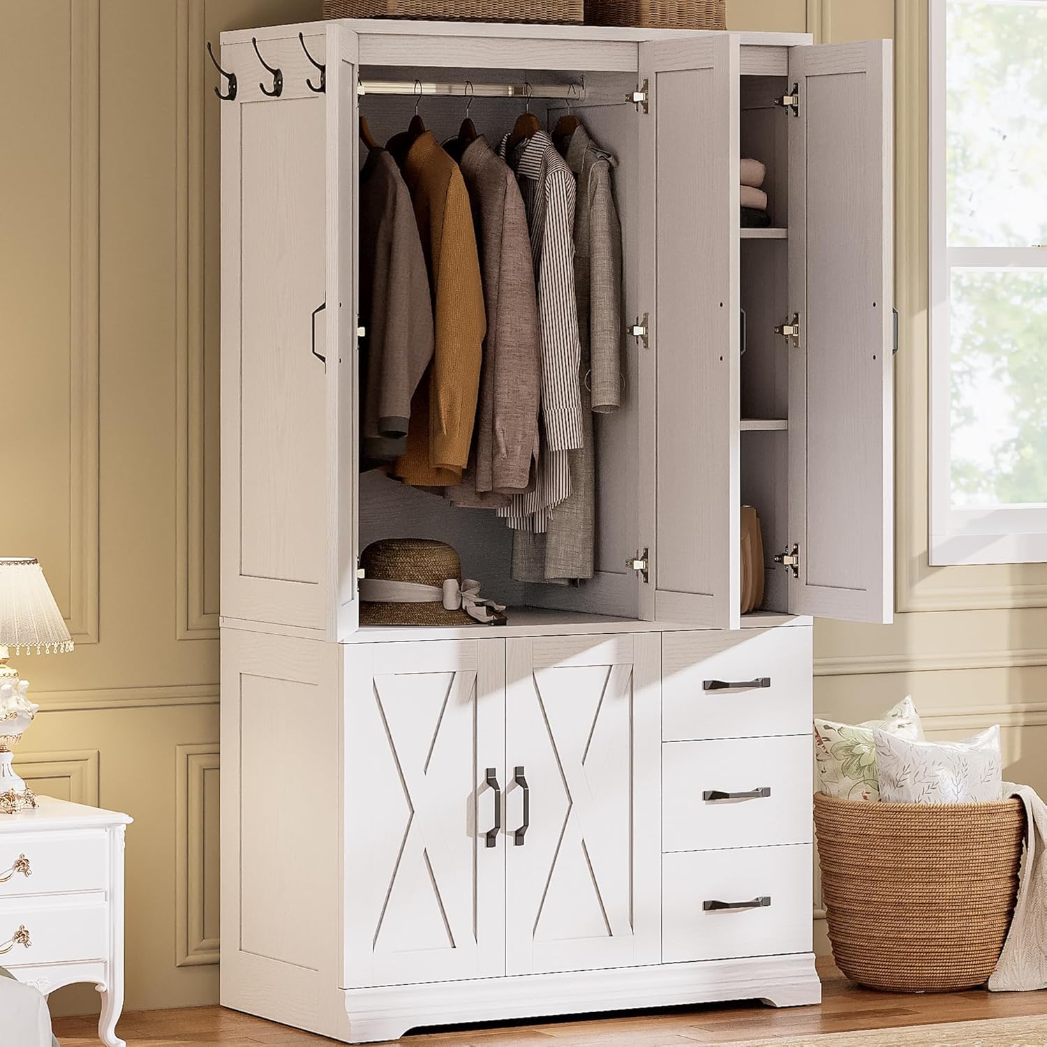 LIKIMIO Armoire Wooden Wardrobe（71”）