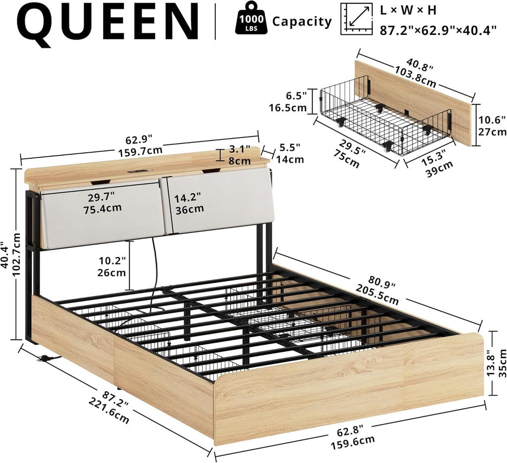 LIKIMIO Camas Hidden Storage Bed Frame