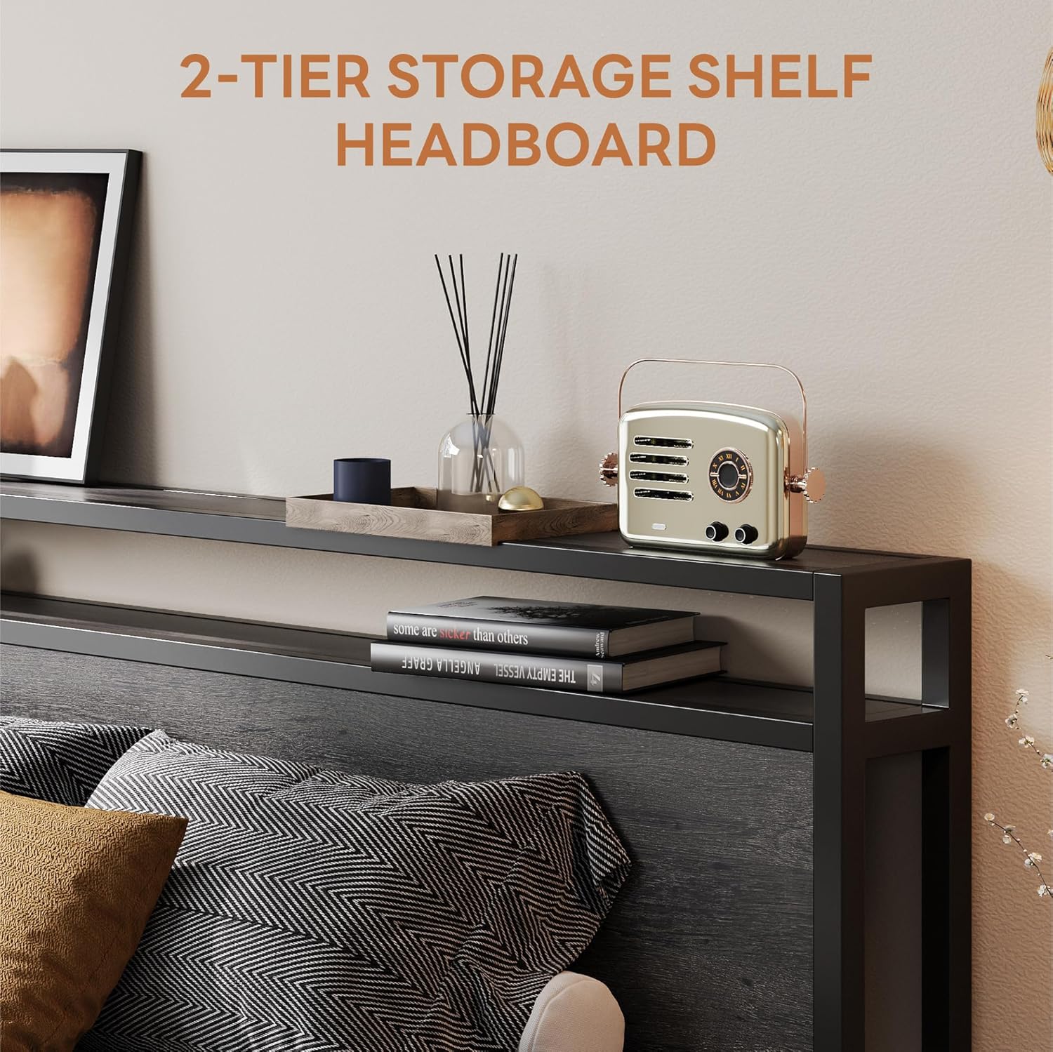 LIKIMIO Wood Grain Bed Frame