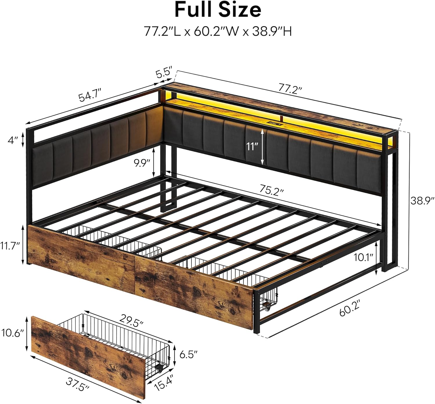 LIKIMIO Fabric Upholstered Fence Corner Bed