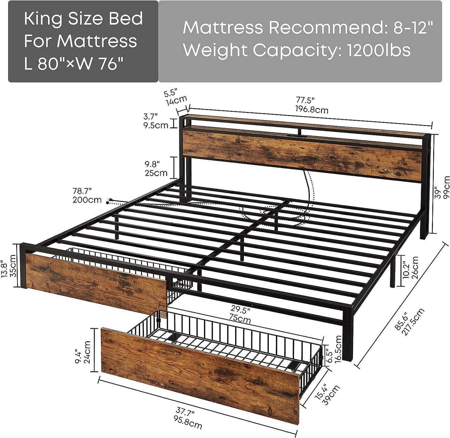 King Size Bed Frame with Storage Drawers