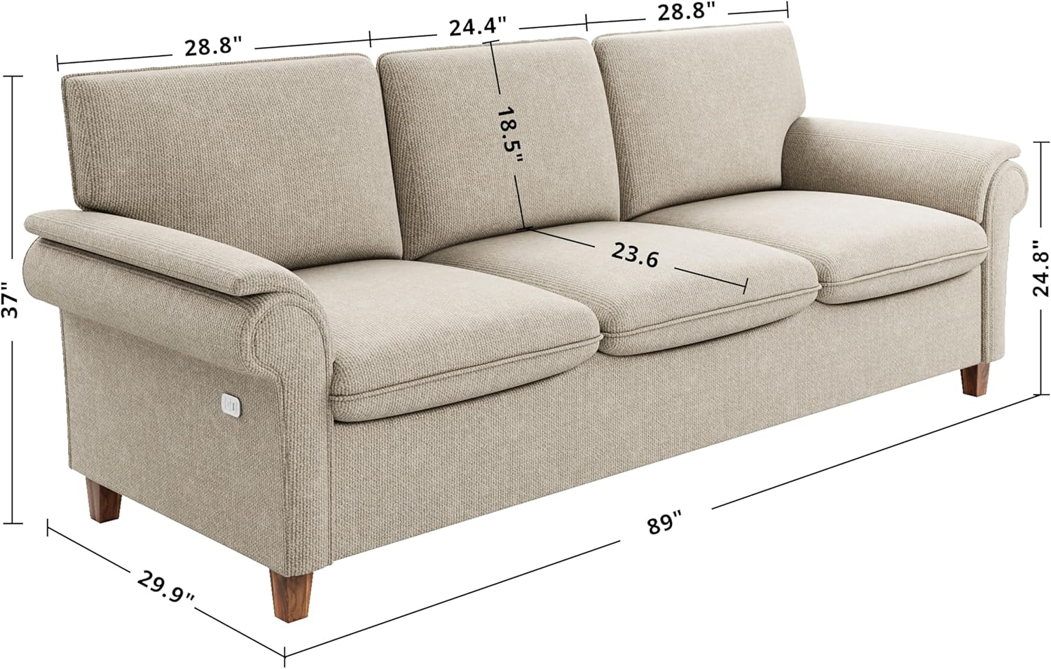LIKIMIO 89" USB Extra Deep Sofa