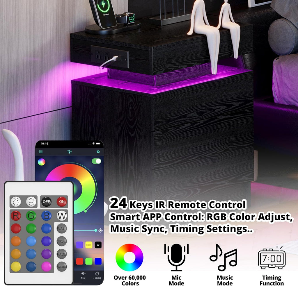 LIKIMIO LED Wood Grain Nightstand