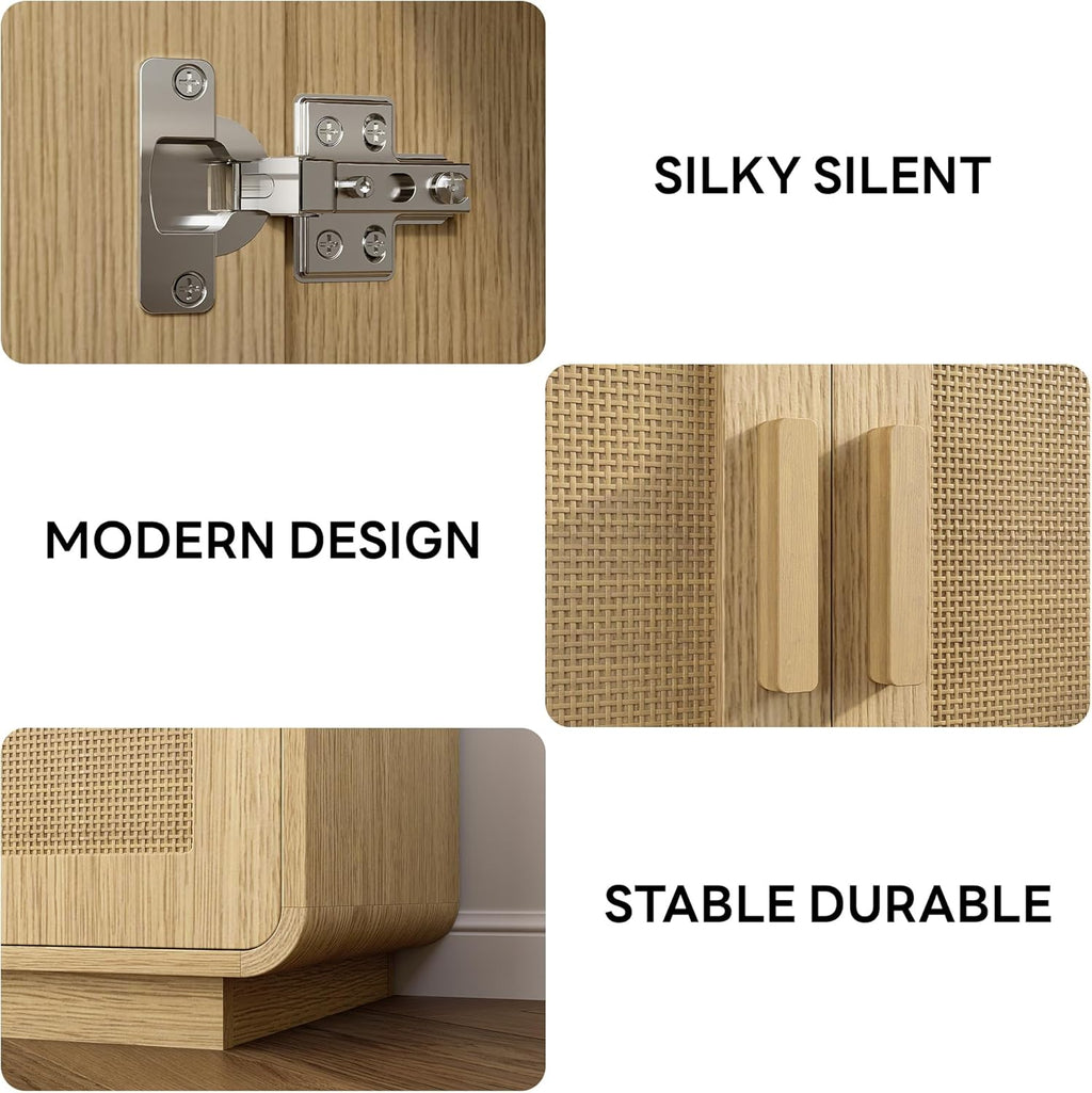 LIKIMIO Rattan Storage Cabinet with LED Lights & Power Outle, Natural