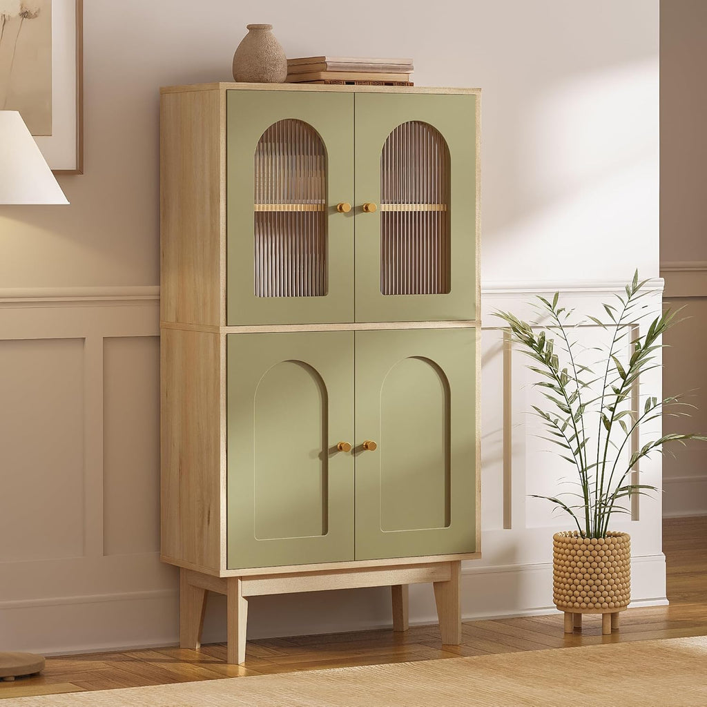 LIKIMIO Bathroom Storage Cabinet, Wooden Floor Cabinet with 4 Doors for Bathroom, Kitchen, or Dining Room