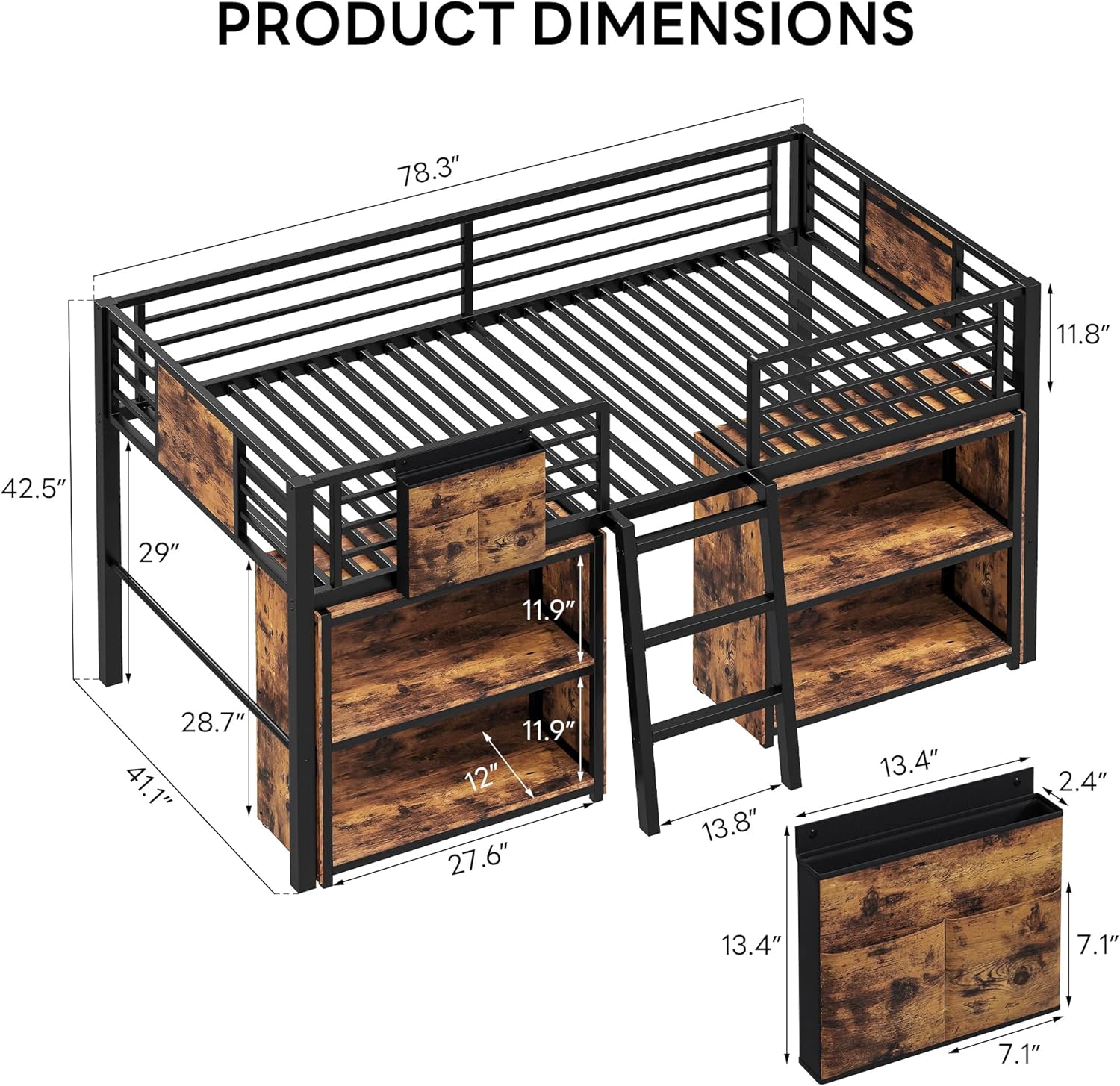 LIKIMIO Low Loft Bed with 2 Storage Vabinets