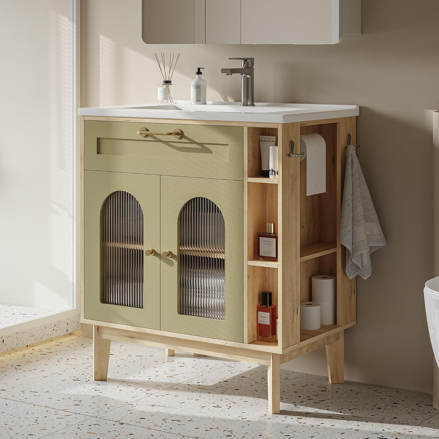 LIKIMIO 30 inch Bathroom Vanity with Sink, Bathroom Vanities Cabinet with Ceramic Sink