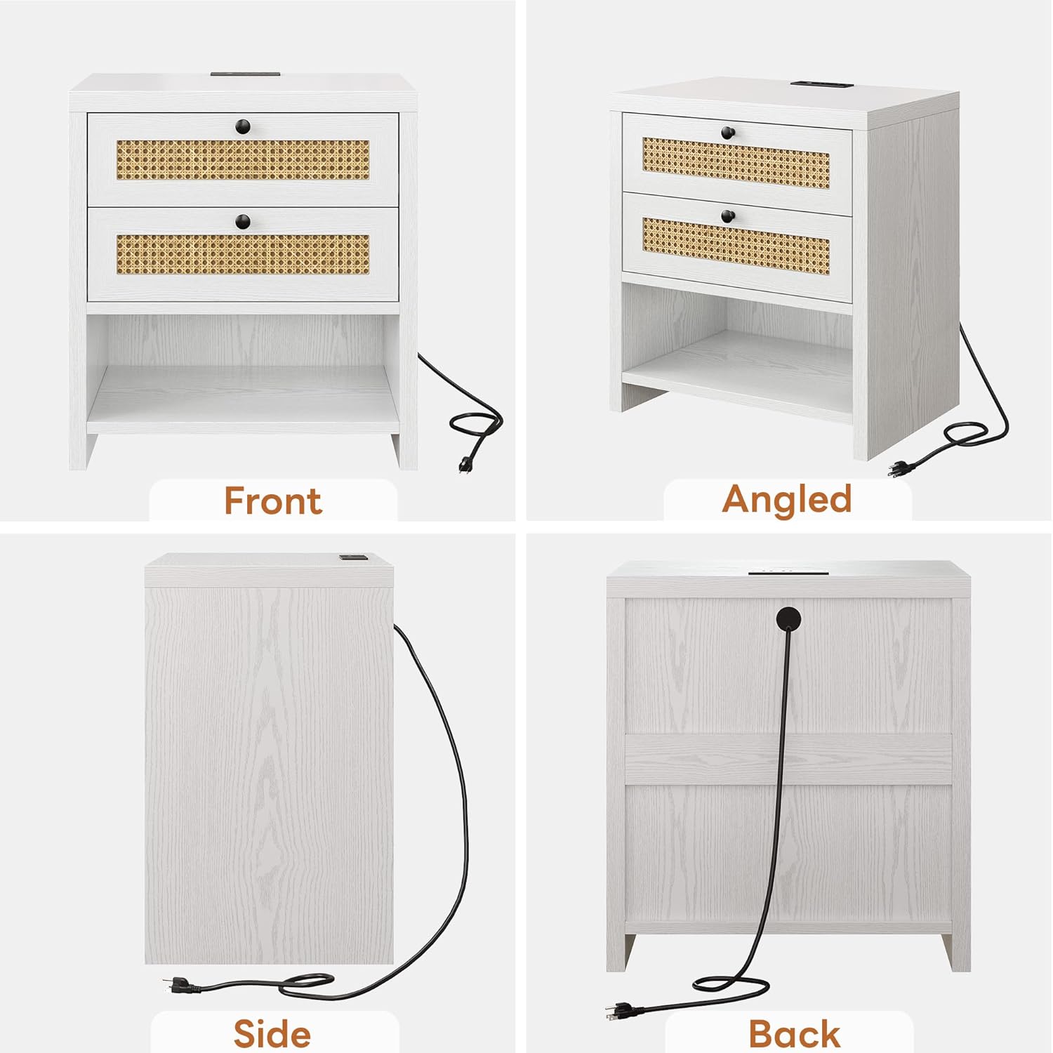 LIKIMIO Rattan Charging Nightstand