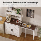 LIKIMIO 57" Coffee Bar Cabinet with Extendable Table & Magnetic Board, White
