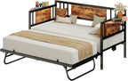 LIKIMIO Daybed with Trundle,  LED Lights and Charging Station, Black