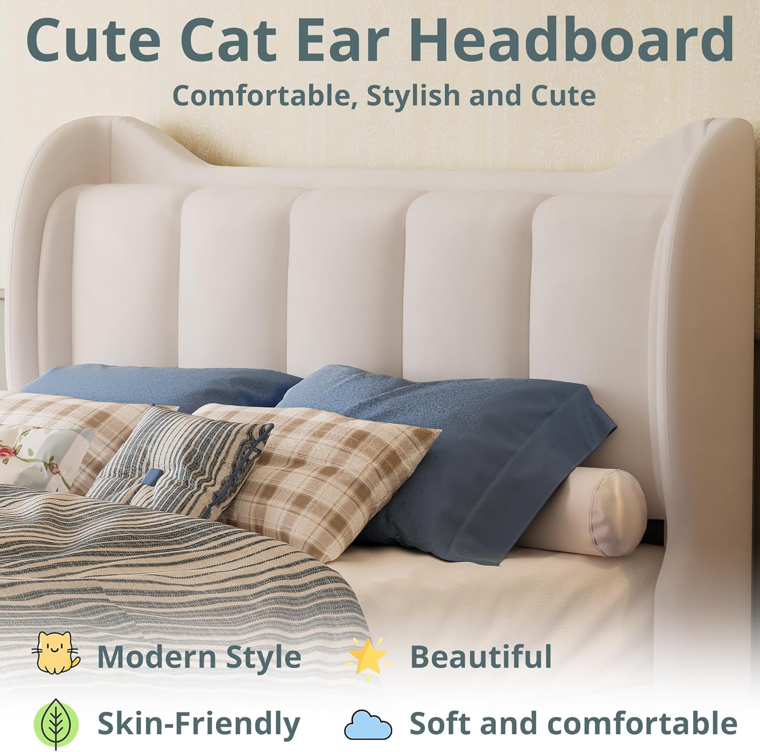 LIKIMIO LED & Velvet Upholstered Platform Bed Frame