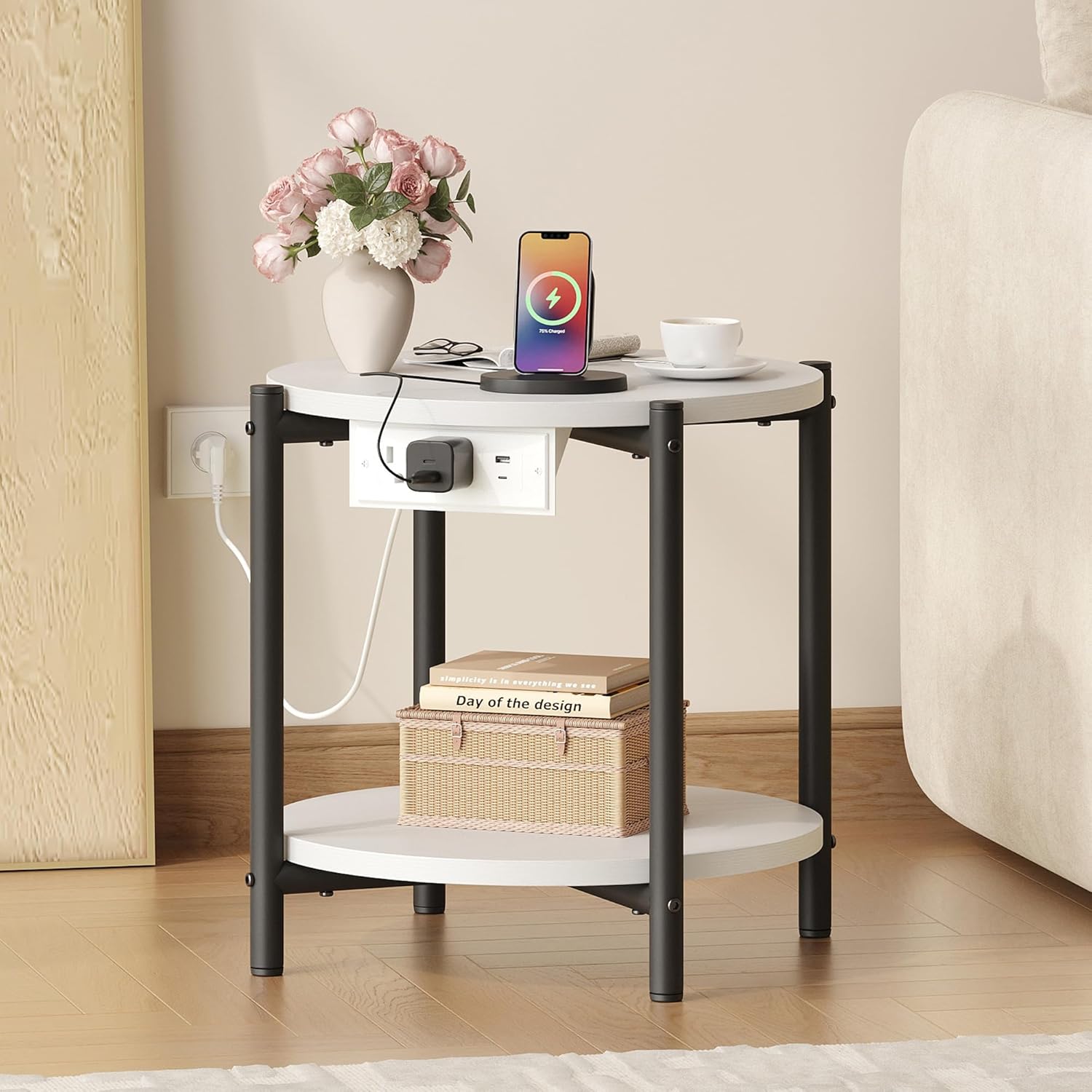 LIKIMIO 2-Tier Round End Table （15.8“）