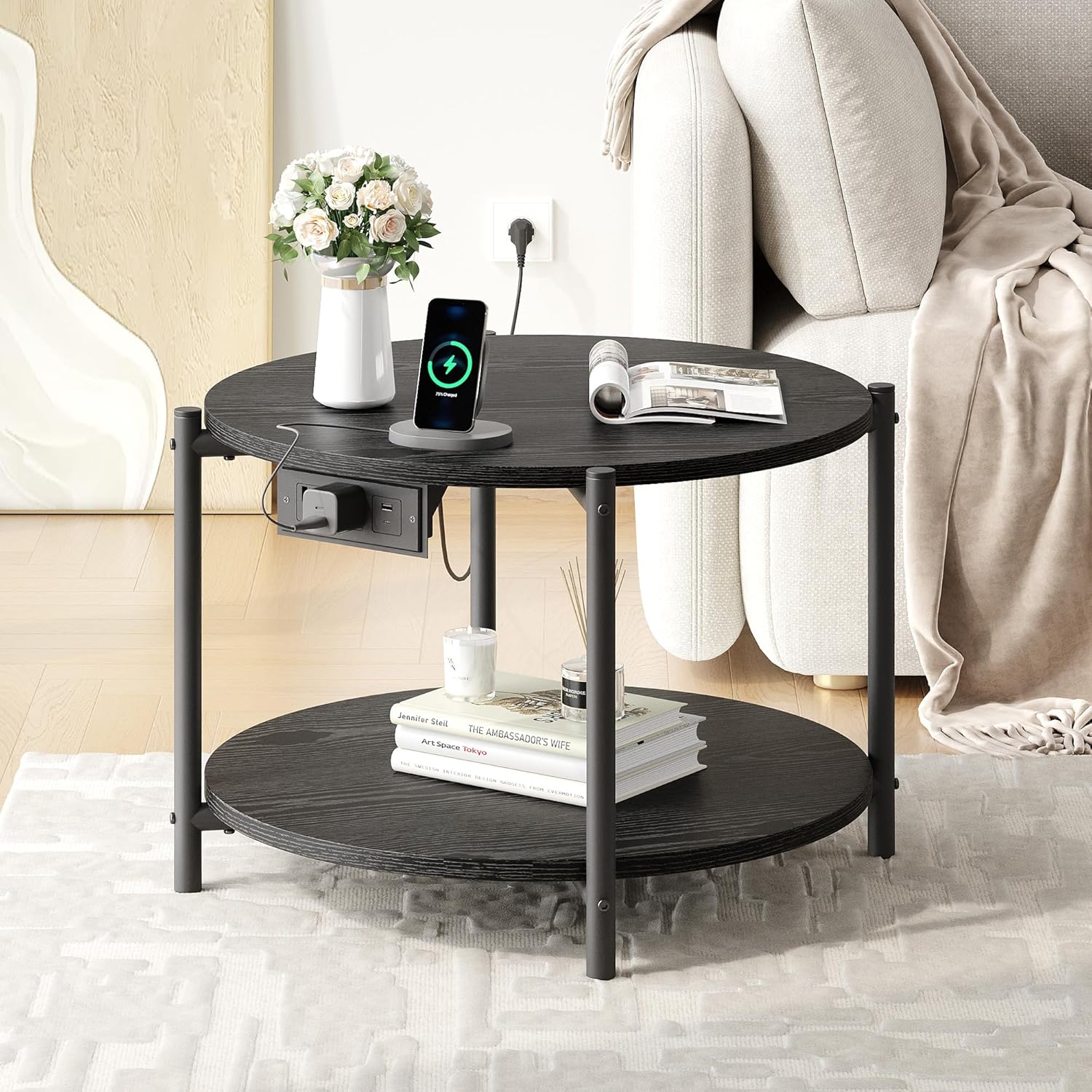 LIKIMIO 2-Tier Round End Table （23.6”）