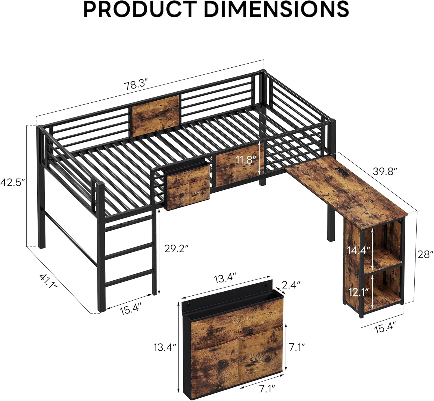 LIKIMIO Vintage Low Loft Bed Frame