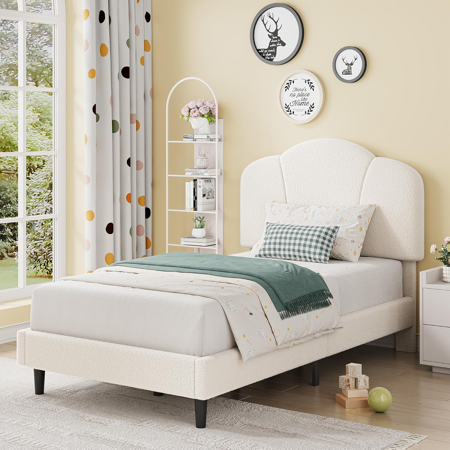 LIKIMIO Lamb Wool Headboard Bed Frame