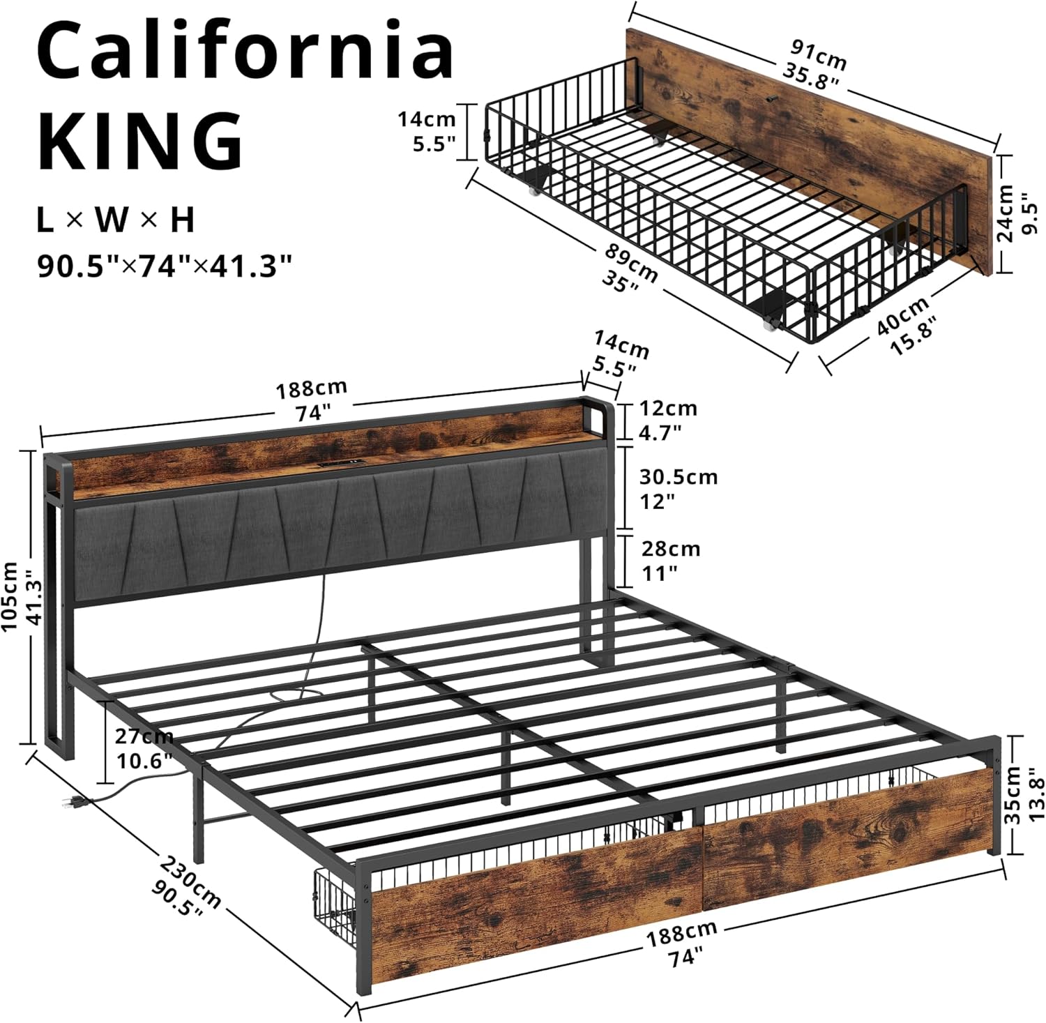 LIKIMIO Charging Storage Bed Frame