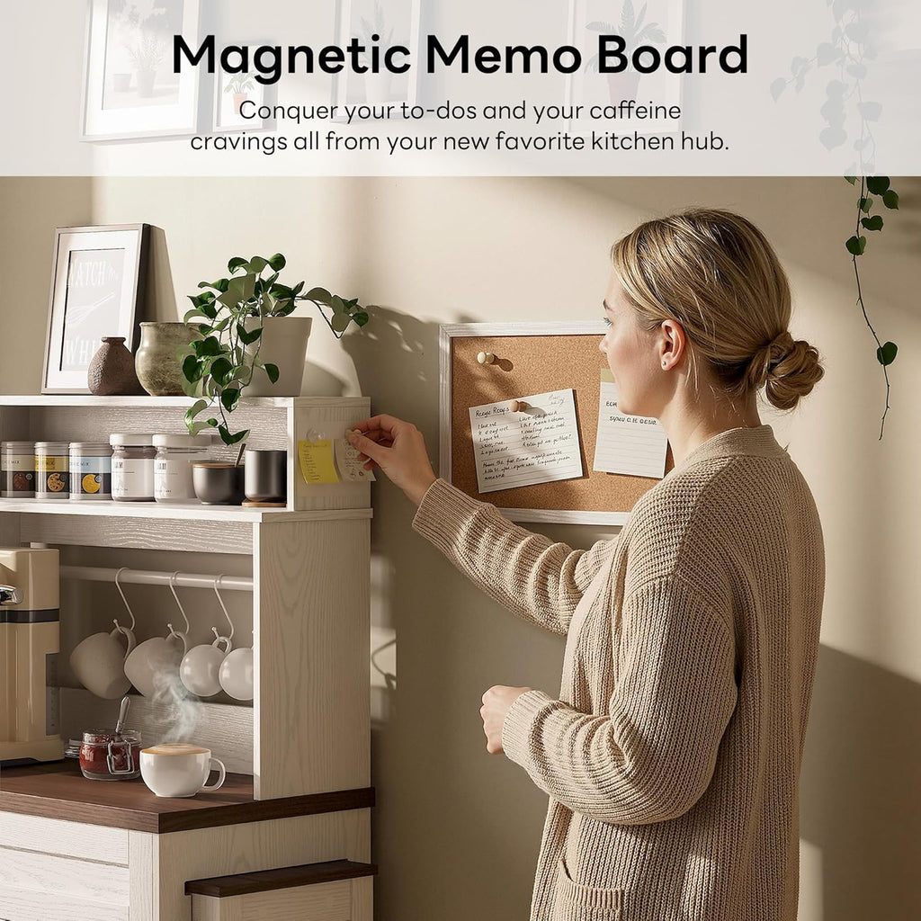 LIKIMIO 57" Coffee Bar Cabinet with Extendable Table & Magnetic Board, White