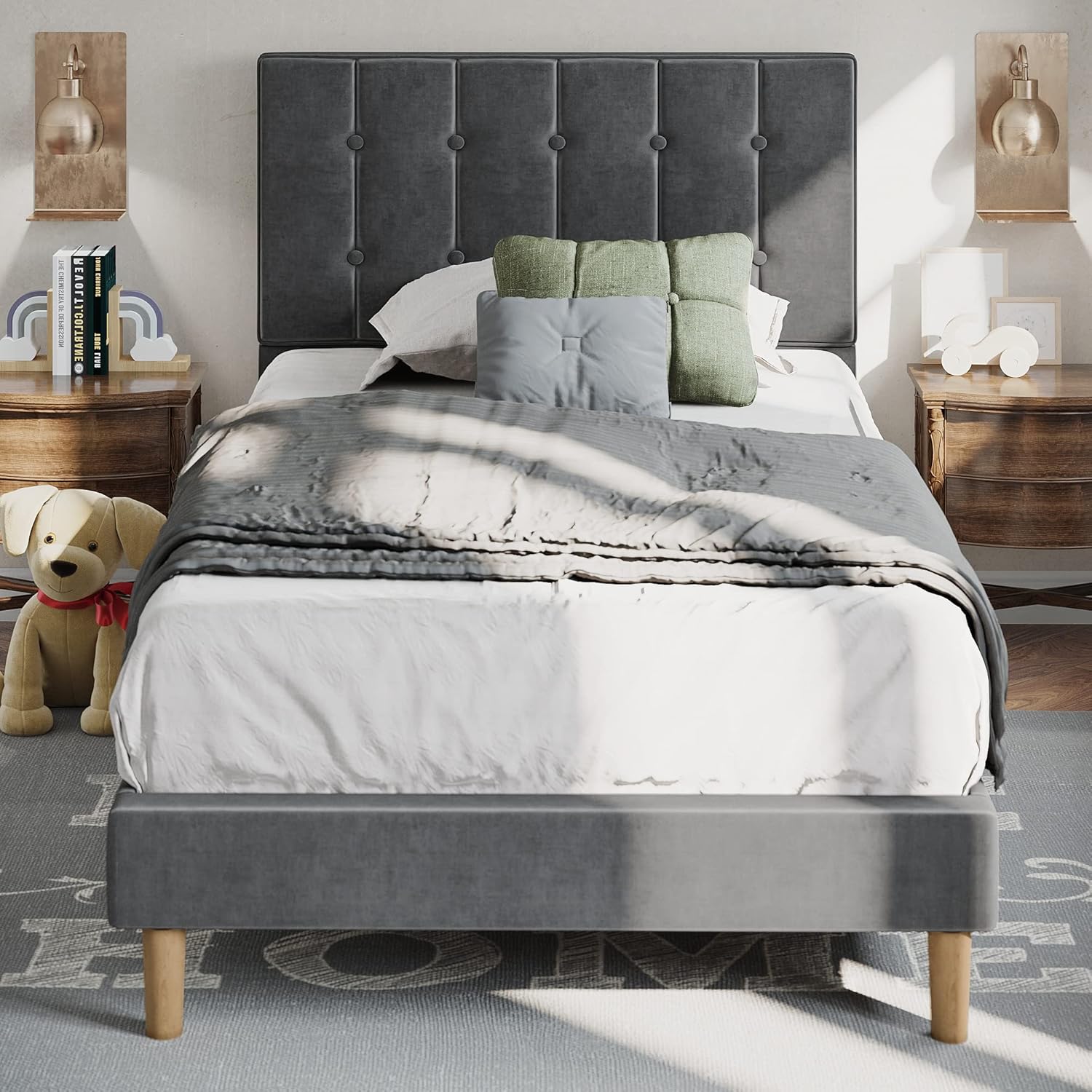 LIKIMIO Velvet Upholstered Bed Frame