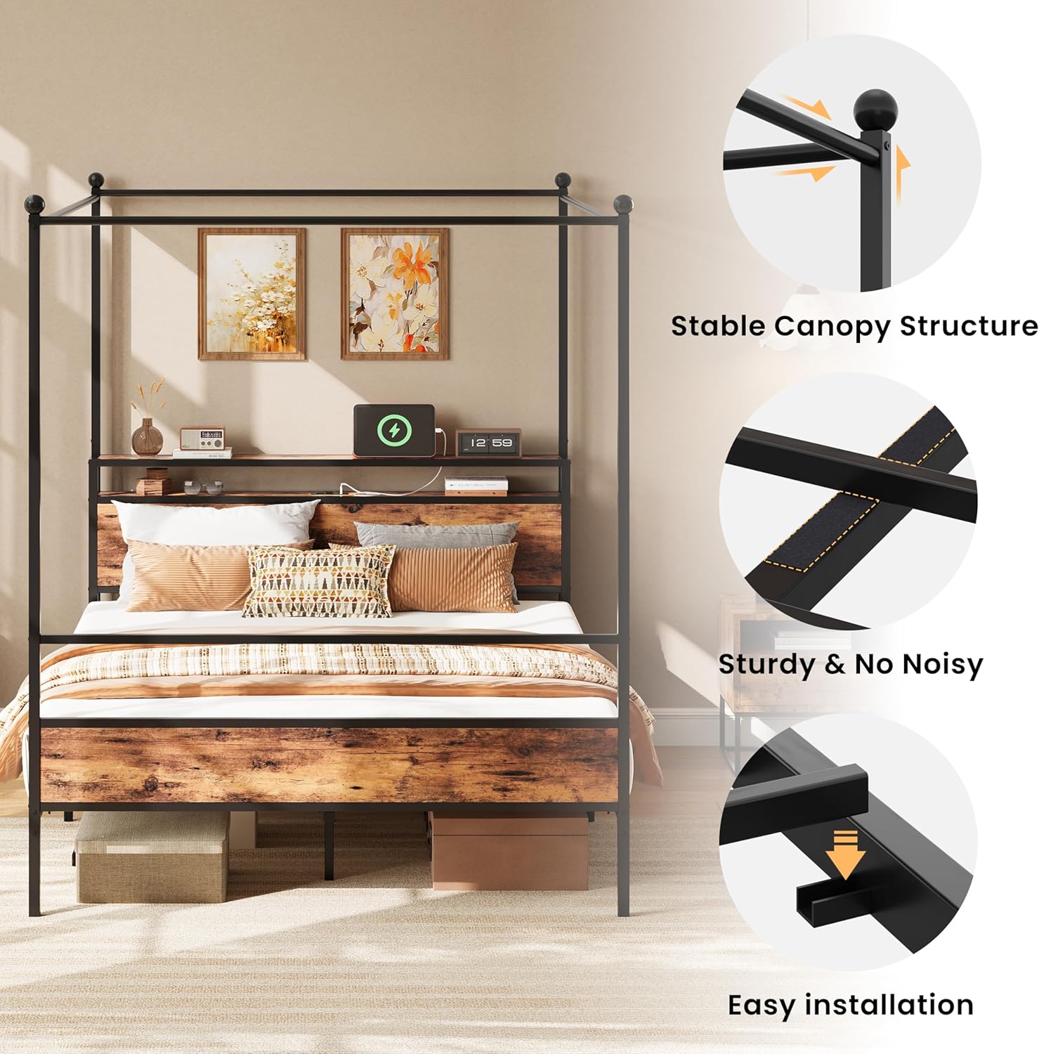 LIKIMIO Multifunctional Four-Post Bed Frame