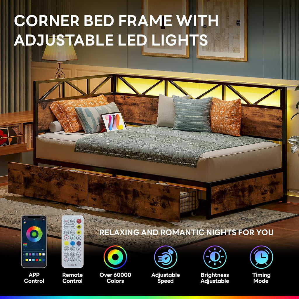LIKIMIO Industrial Brown Storage Sofa Bed