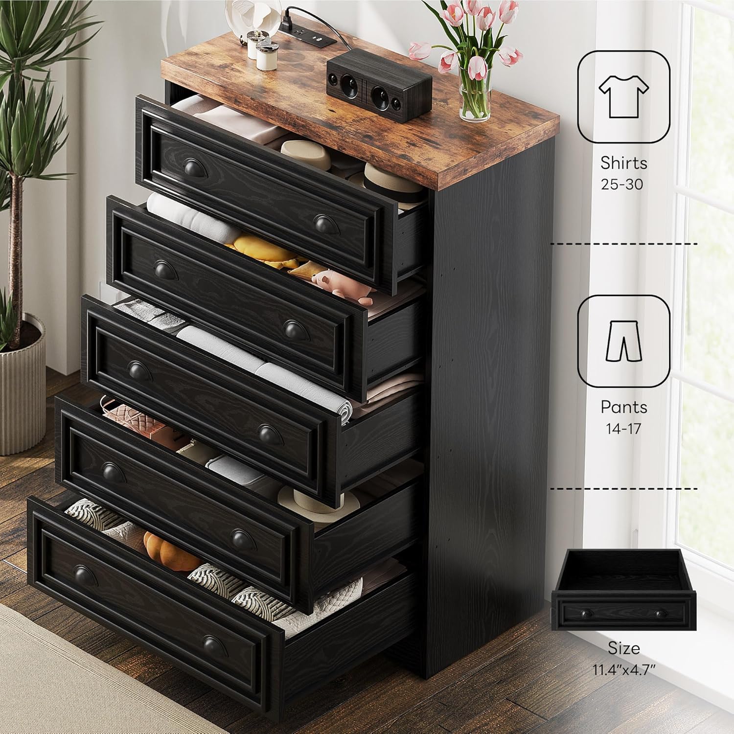 LIKIMIO Wooden 5-Drawer Dresser（43“）
